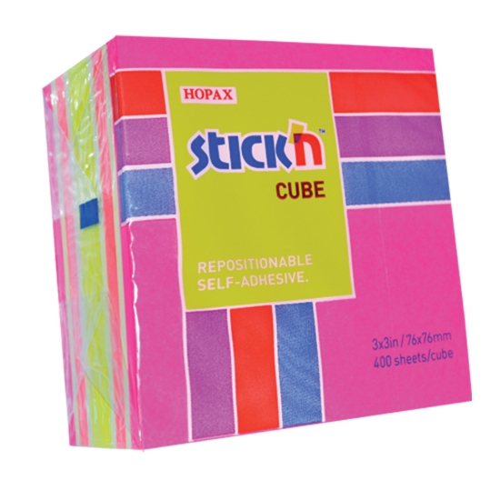 Picture of Adhesive Cubes: 76mm X 76mm Neon 400 Sheets Magent