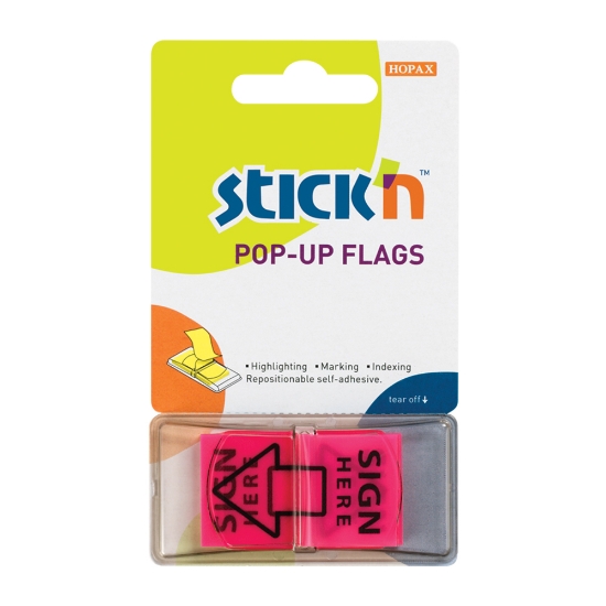 Picture of Adhesive Pop-Up Flags Printed: Sign Here Pink Box-