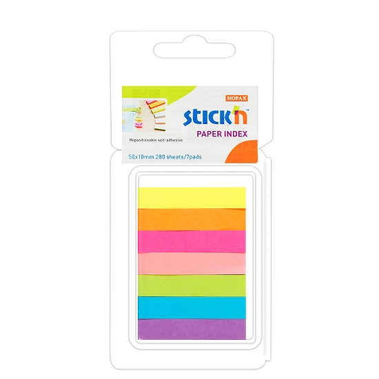 Picture of Adhesive Paper Index Tabs: 50mm X 10mm Neon 7 Colo