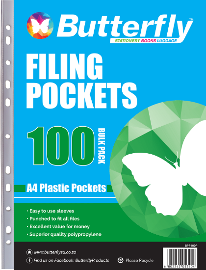 Picture of Butterfly Filing Pocket - A4 40µm 100 Plastic Pock