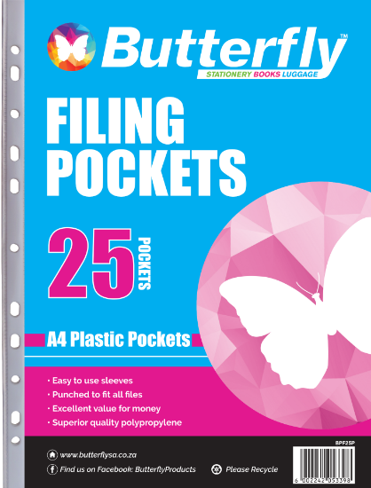 Picture of Butterfly Filing Pocket - A4 40µm 25 Plastic Pocke