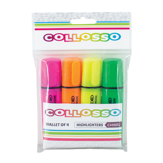 Picture of Collosso Highlighters Chisel Tip Wallet of 4