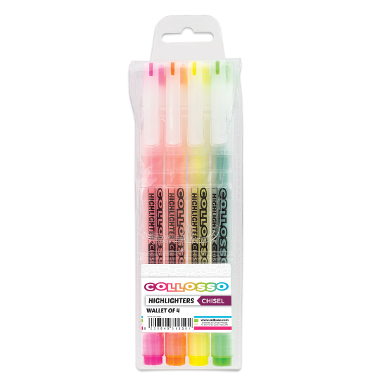 Picture of Collosso Highlighters Slim Chisel Tip Wallet of 4