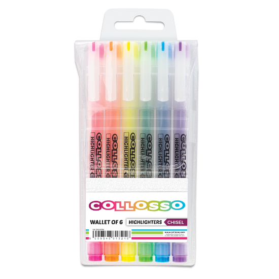 Picture of Collosso Highlighters Slim Chisel Tip Wallet of 6