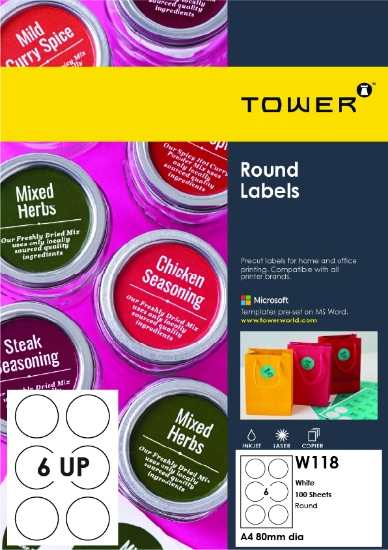 Picture of A4 Inkjet Laser-Round Labels 100s-80MM