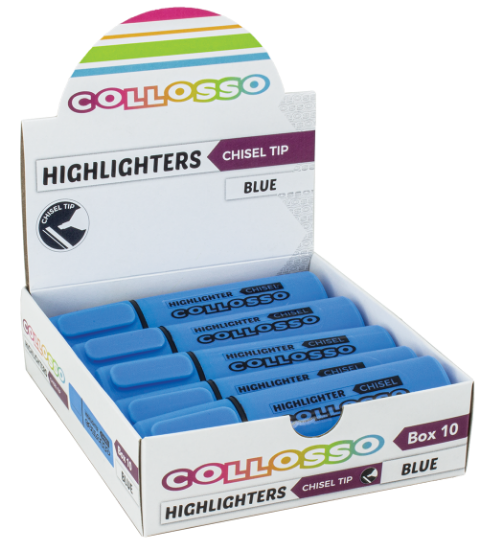 Picture of Collosso Highlighters Chisel Tip Blue Box-10