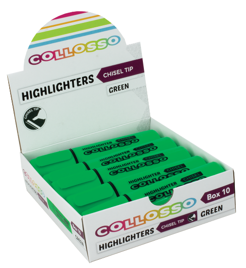 Picture of Collosso Highlighters Chisel Tip Green Box-10