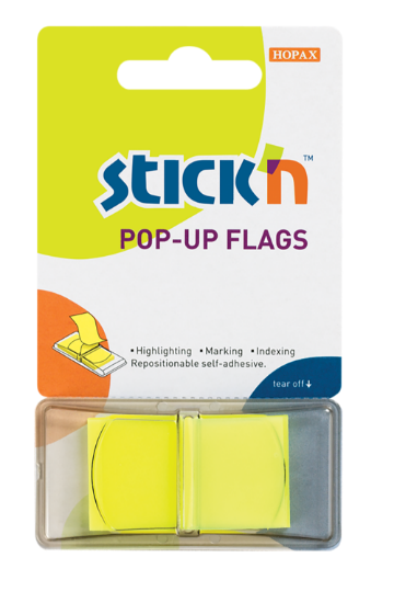 Picture of Adhesive Pop-Up Flags: 45mm X 25mm Neon Lemon Box-