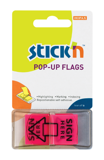 Picture of Adhesive Pop-Up Flags Printed: Sign Here Pink Each